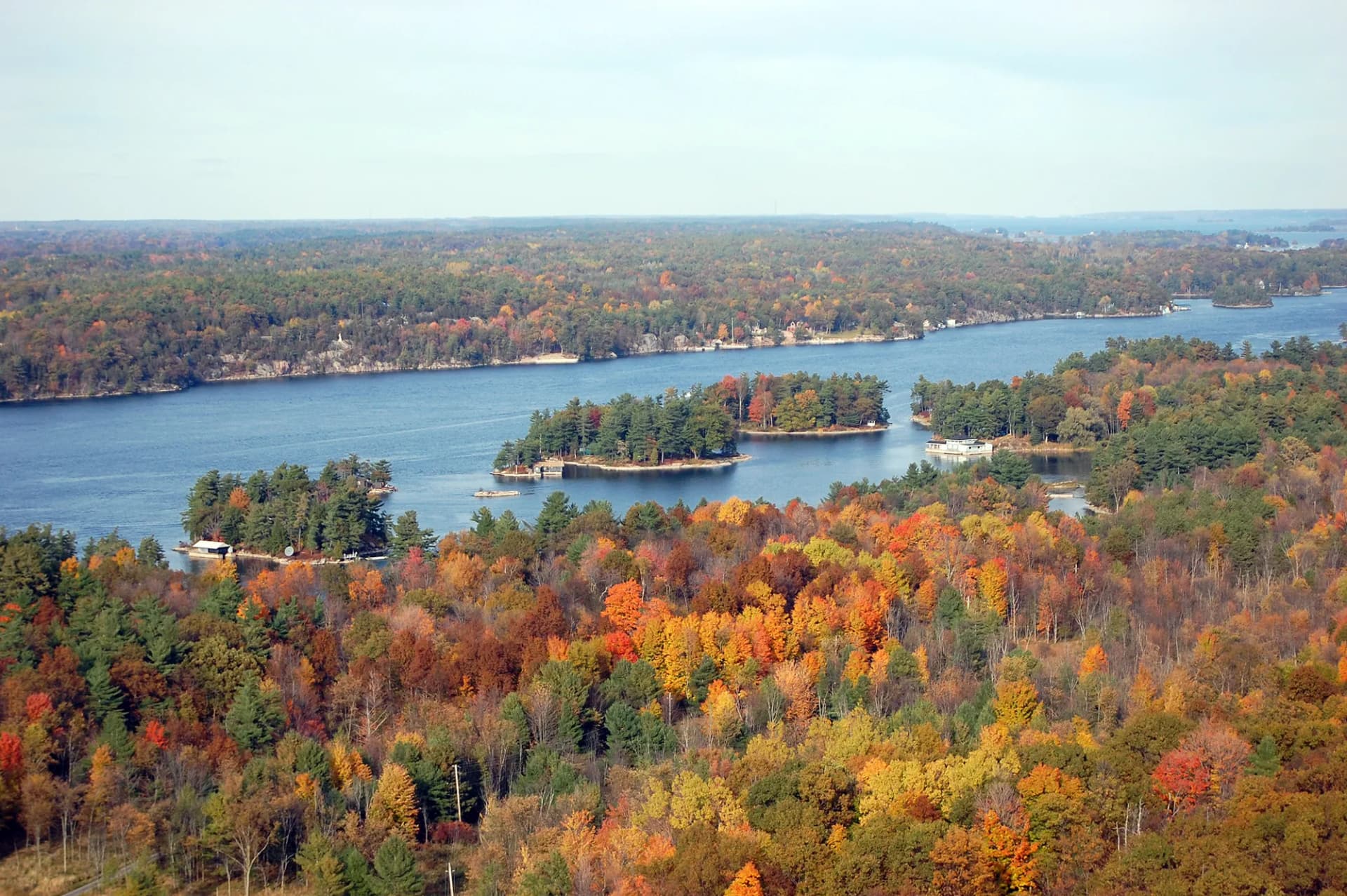 Vista aerea di lago e foreste negli Stati Uniti, ambiente naturale che fa da contesto all’esperienza di un anno all’estero in USA.
